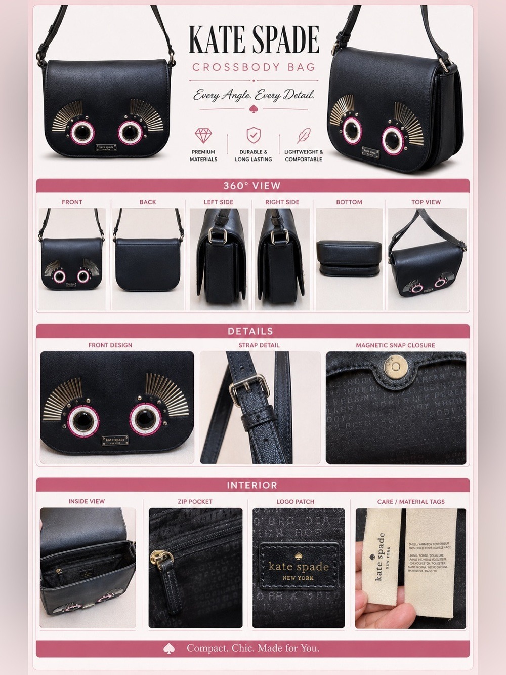 kate spade Black Crossbody Bag with Eyelet Circle Detail